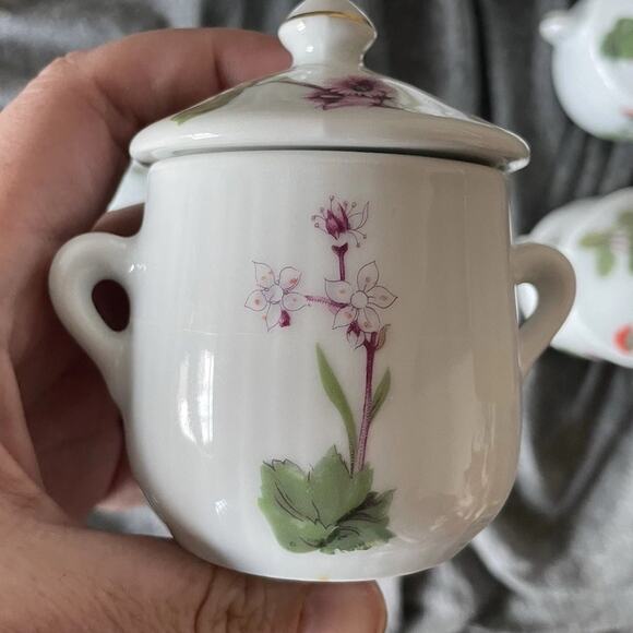 Louis Lourioux Le Faune Wild Flower pot de creme ramekins matching tray Vintage - Picture 8 of 12